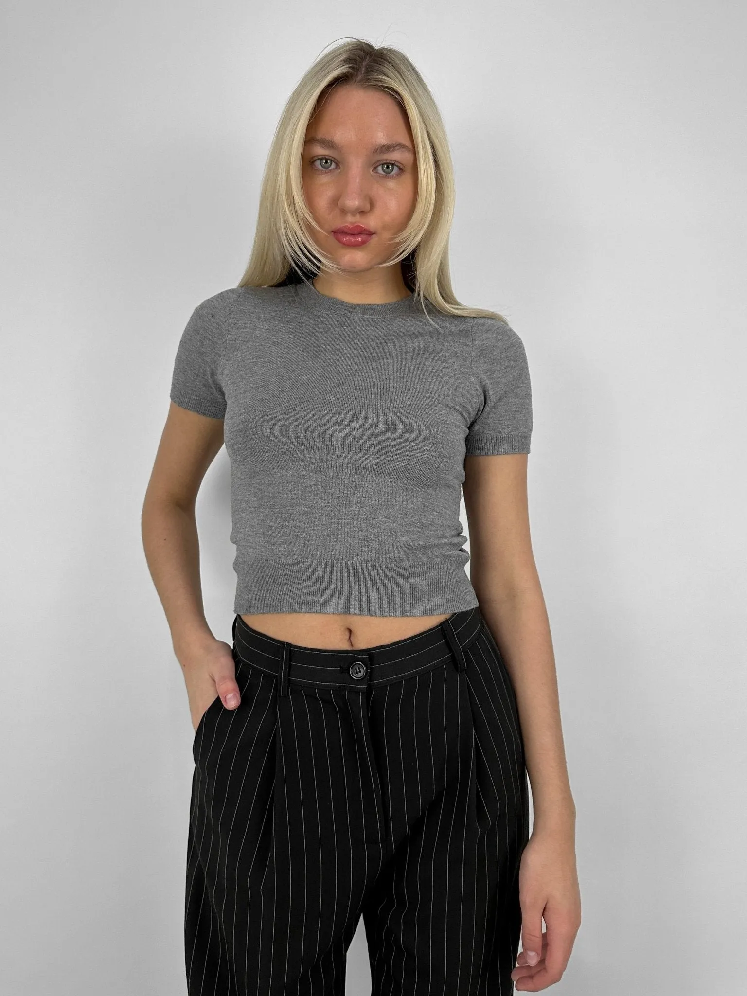 Layered Bra Knit Crew Tee