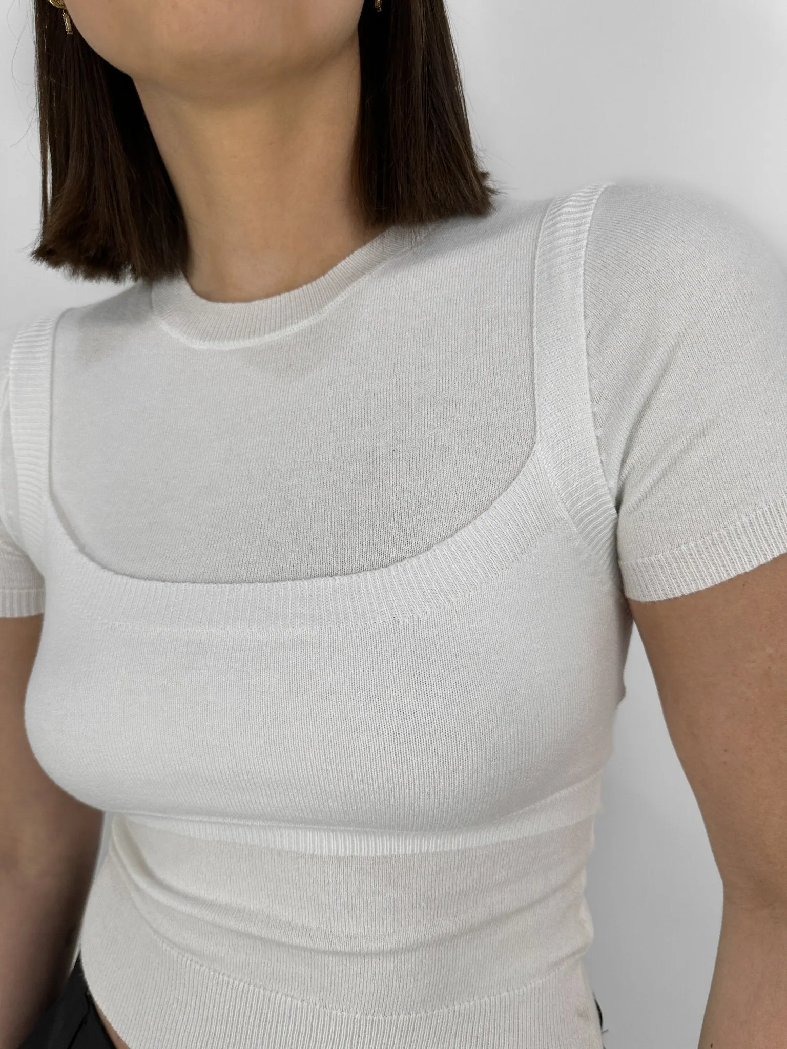 Layered Bra Knit Crew Tee