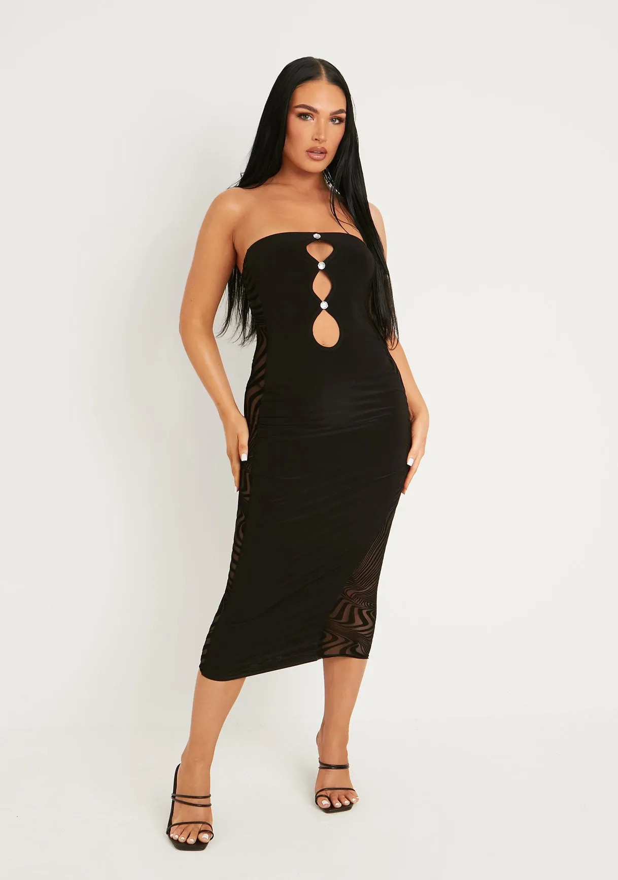 Letitia Black Bandeau Flock Midi Dress