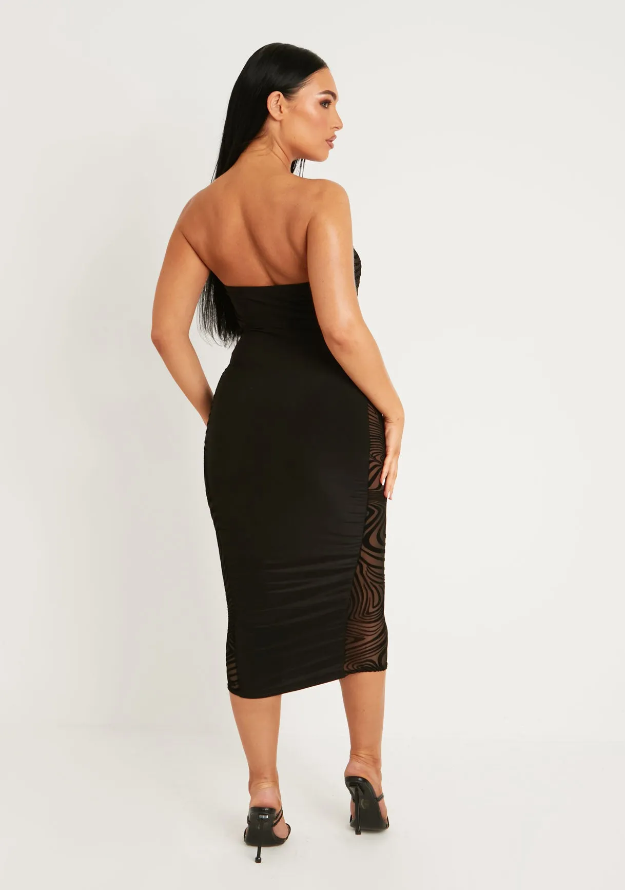 Letitia Black Bandeau Flock Midi Dress