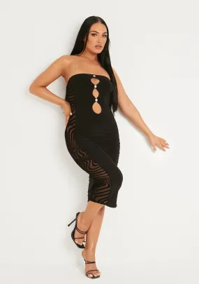 Letitia Black Bandeau Flock Midi Dress