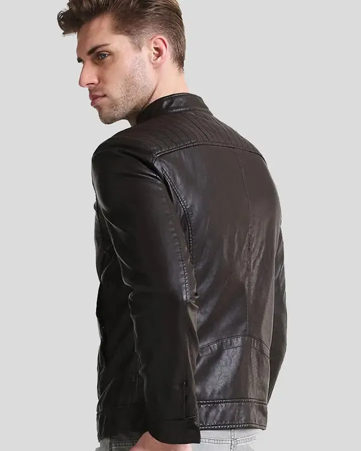 Mark Black Lambskin Leather Racer Jacket