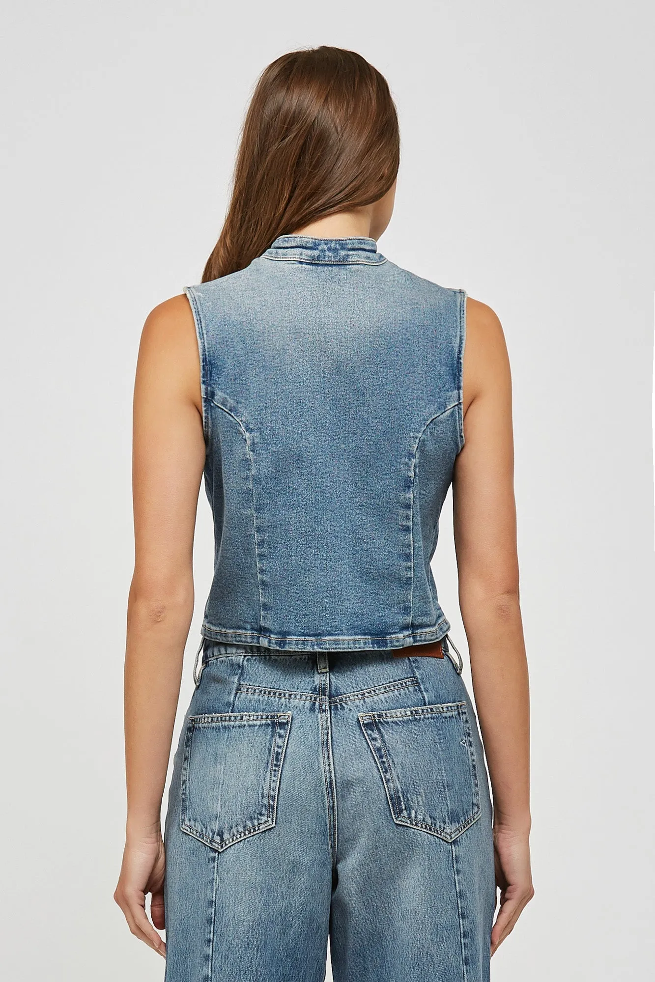 Medium Wash Biker Vest