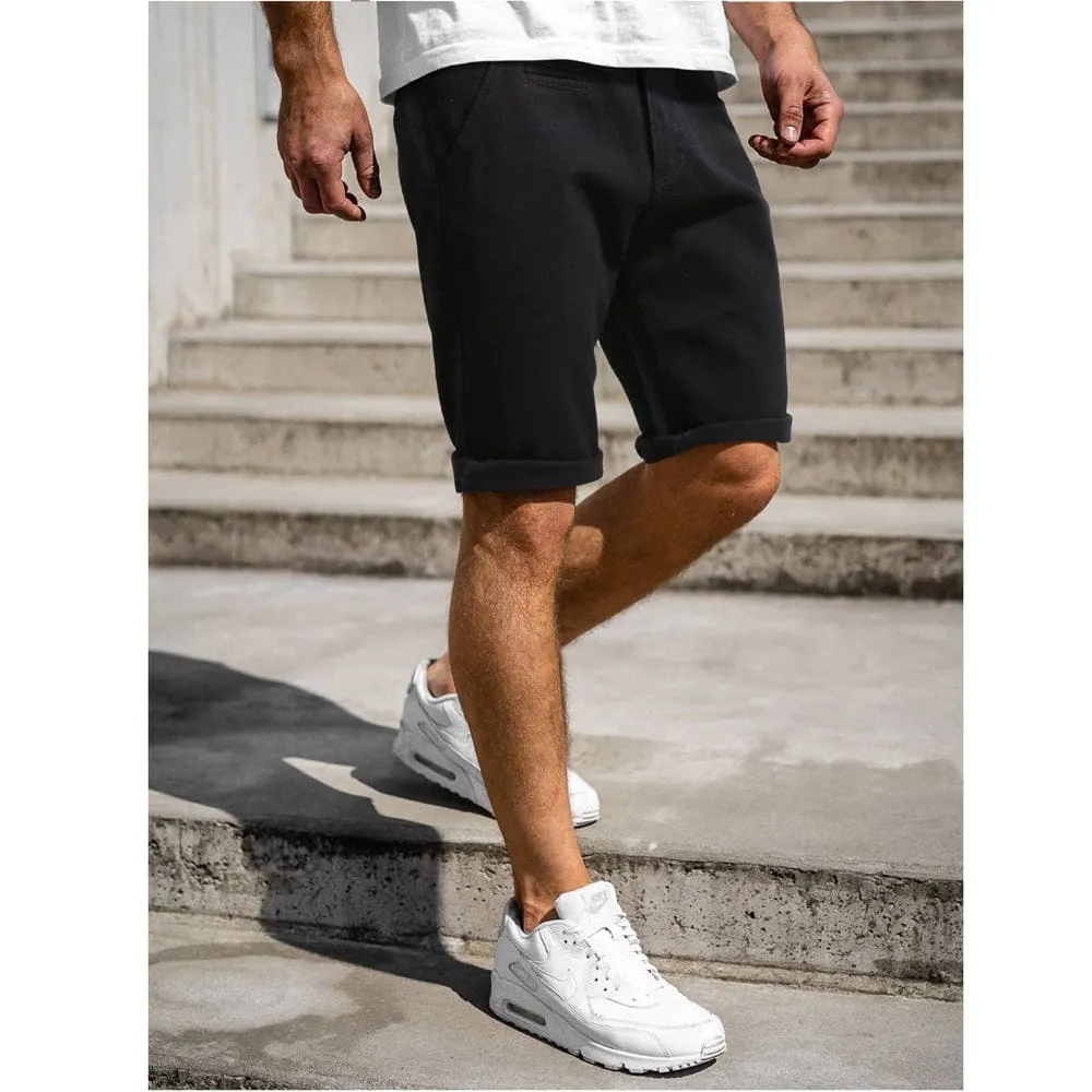 Men Rolled Hem Slant Pocket Denim Shorts