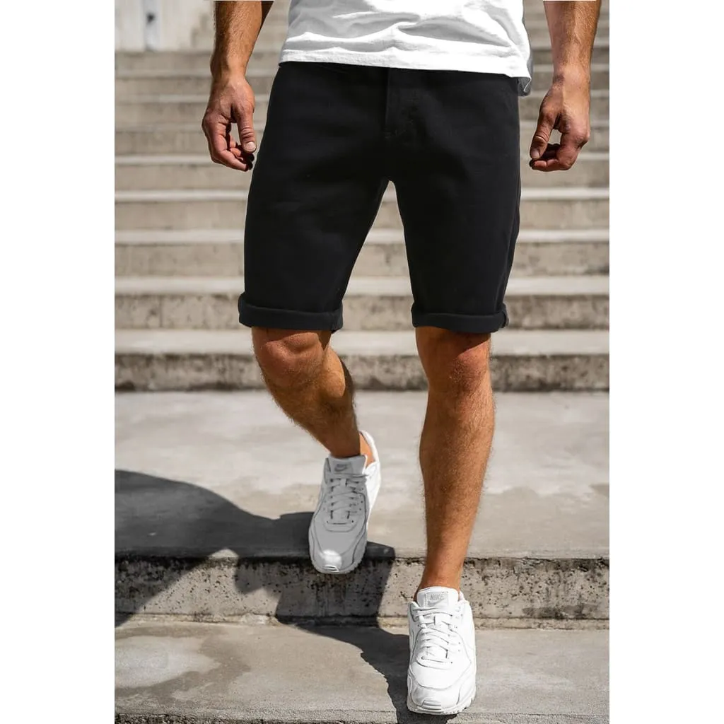 Men Rolled Hem Slant Pocket Denim Shorts