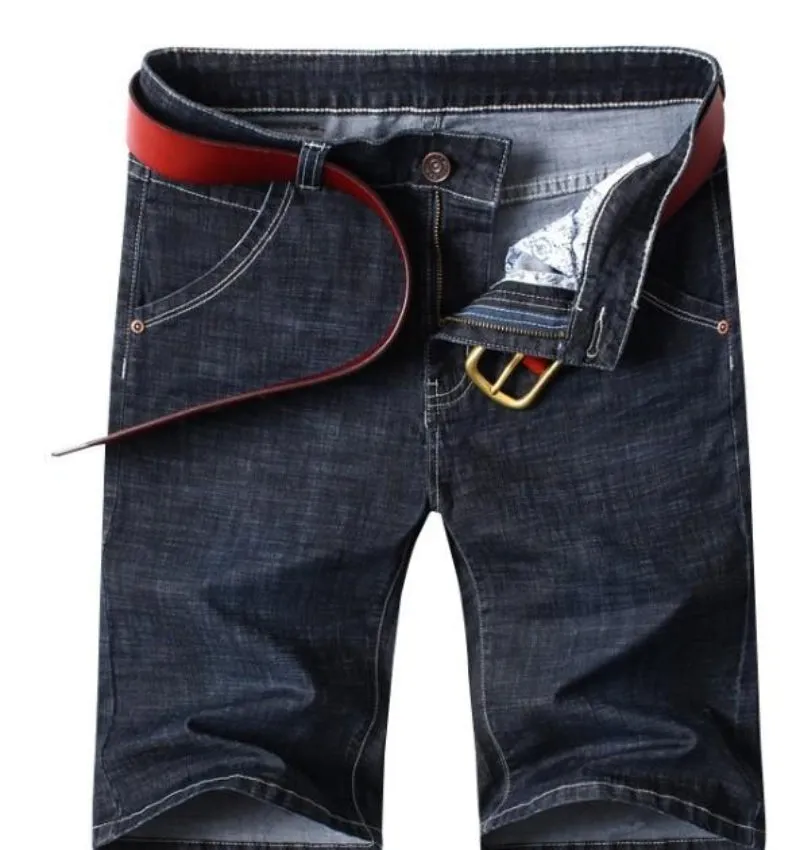 Mens Black Knee Length Slim Fit Denim Shorts