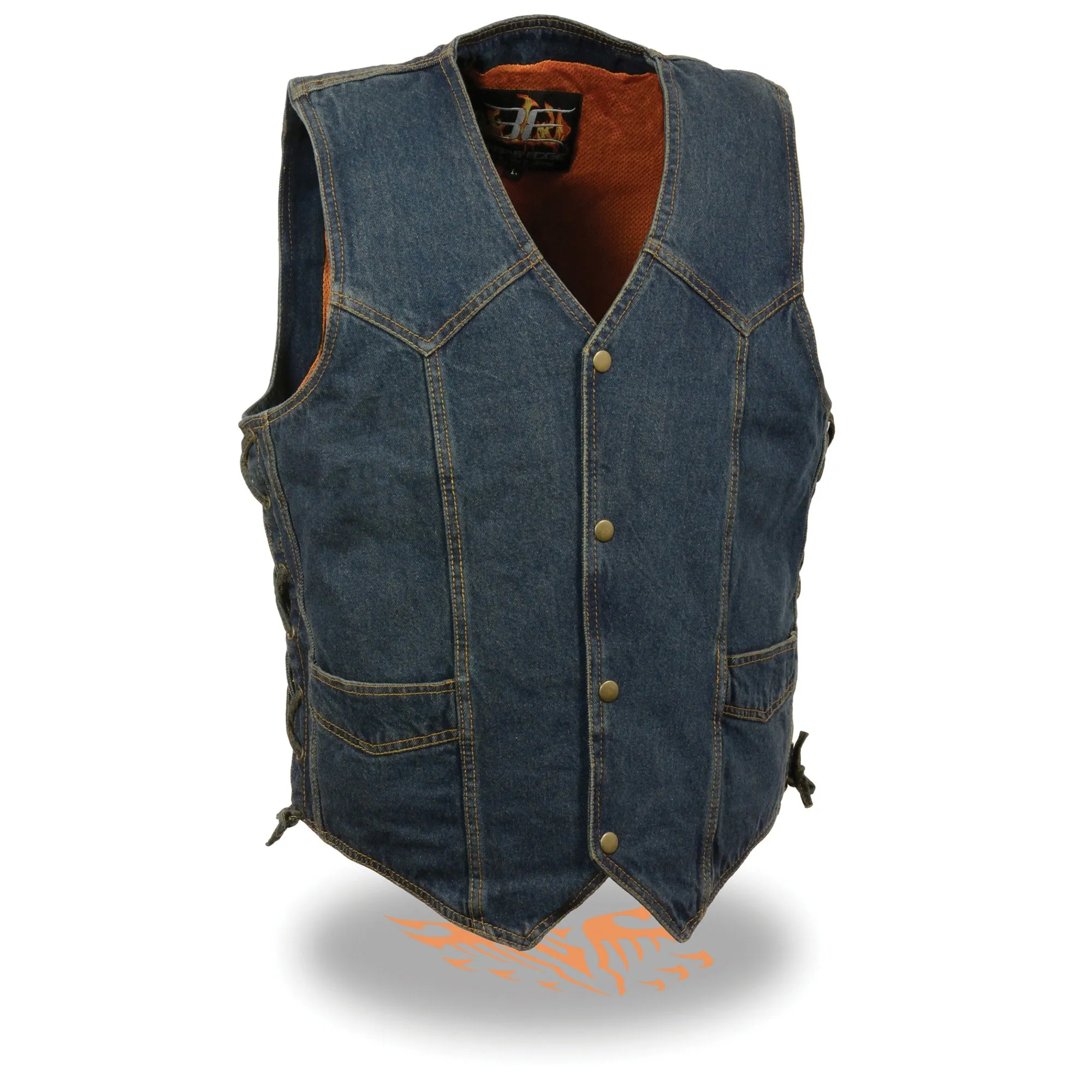 Men’s Classic Snap Front Side Lace Denim Vest