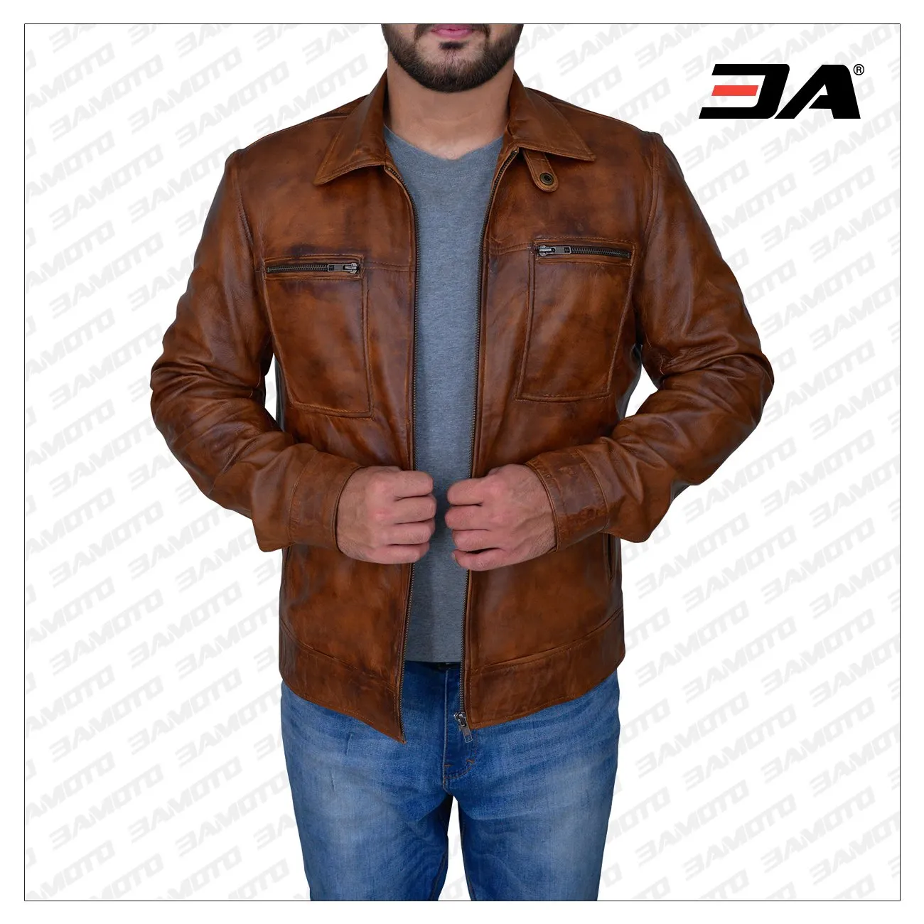 Men's Distressed Brown Leather Jacket