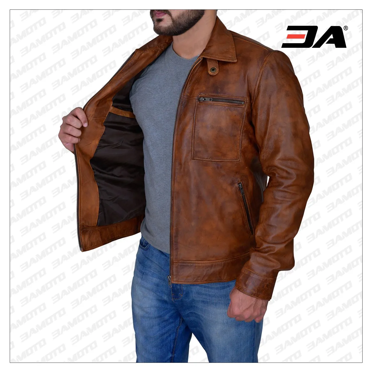 Men's Distressed Brown Leather Jacket