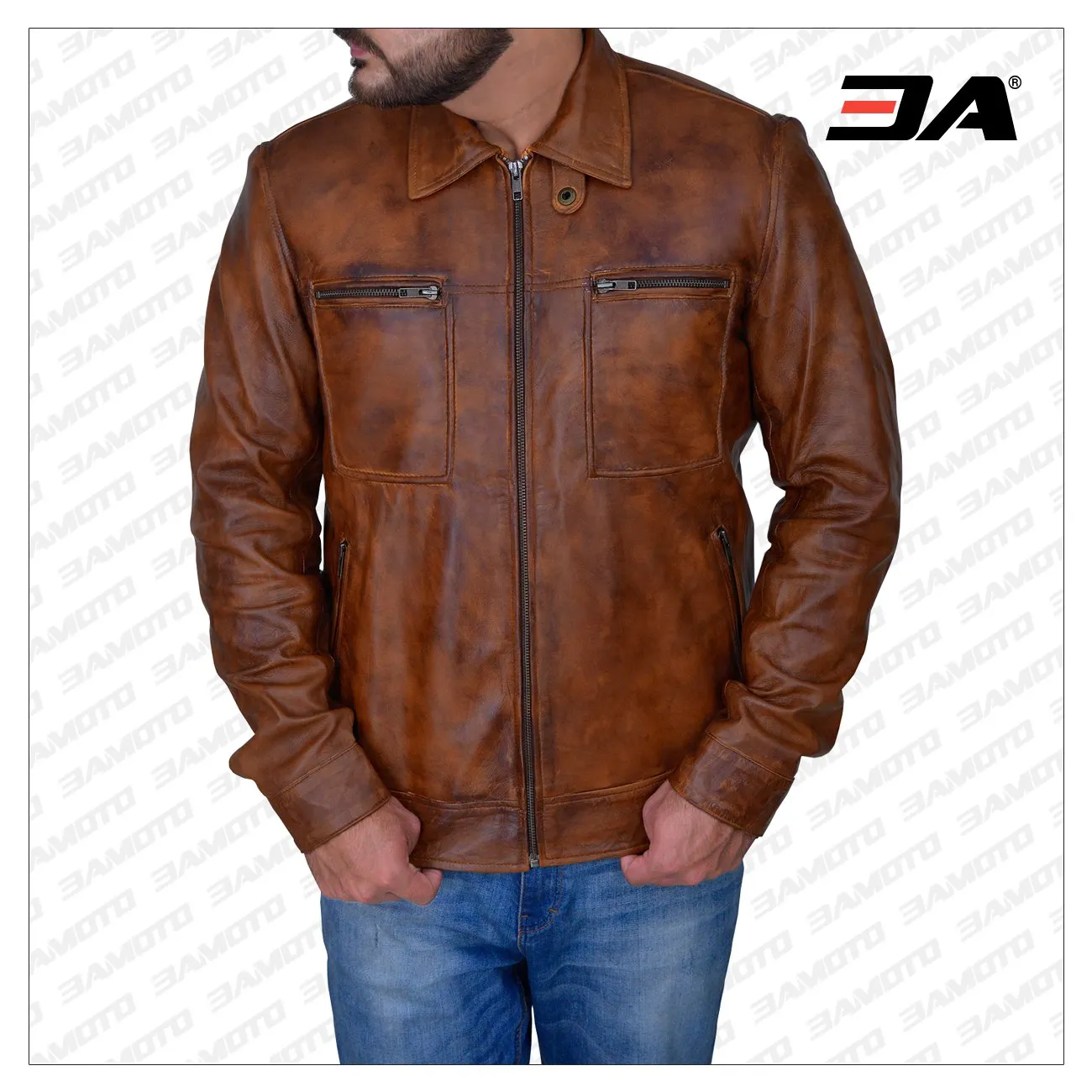 Men's Distressed Brown Leather Jacket