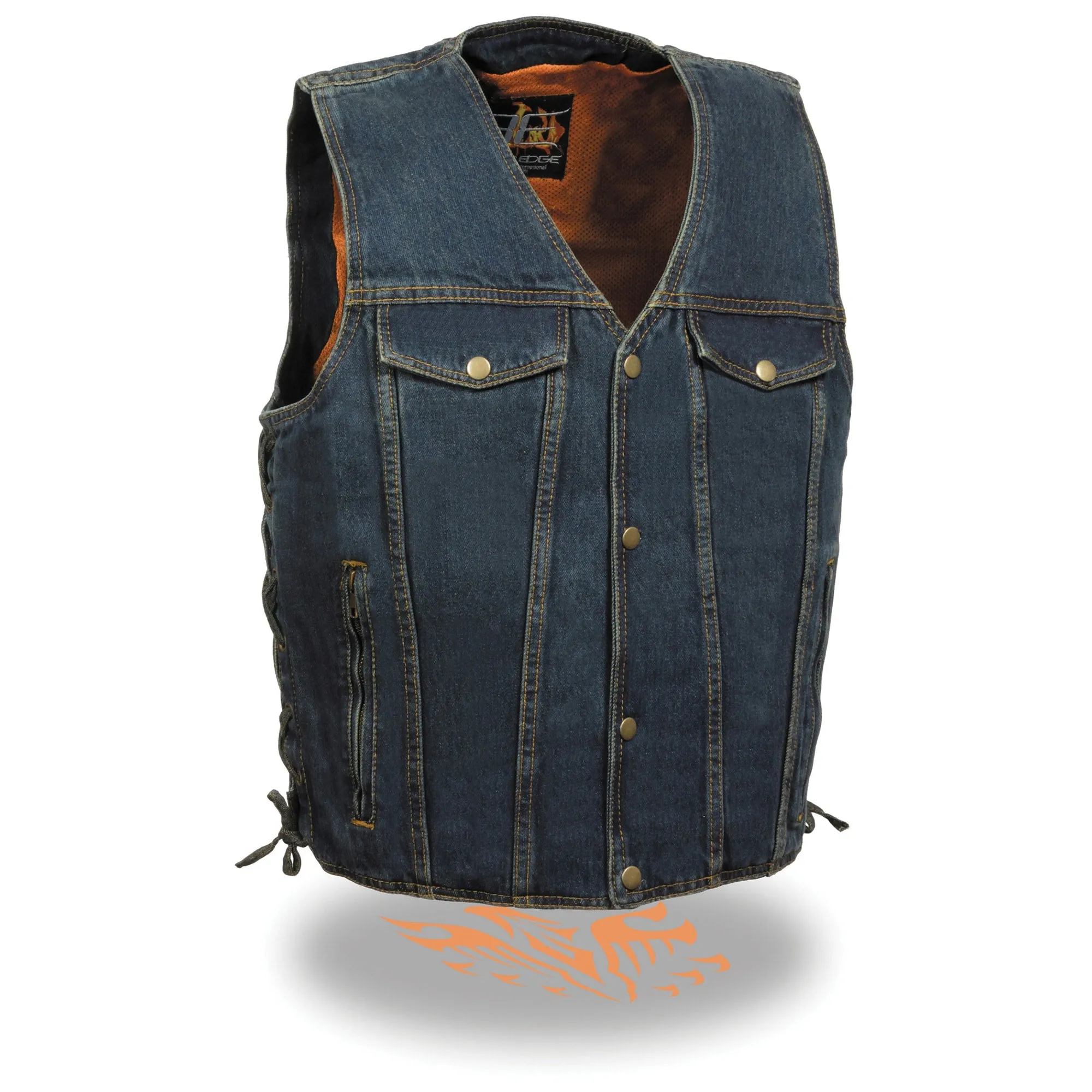 Men’s Side Lace Denim Vest w/ Chest Pockets