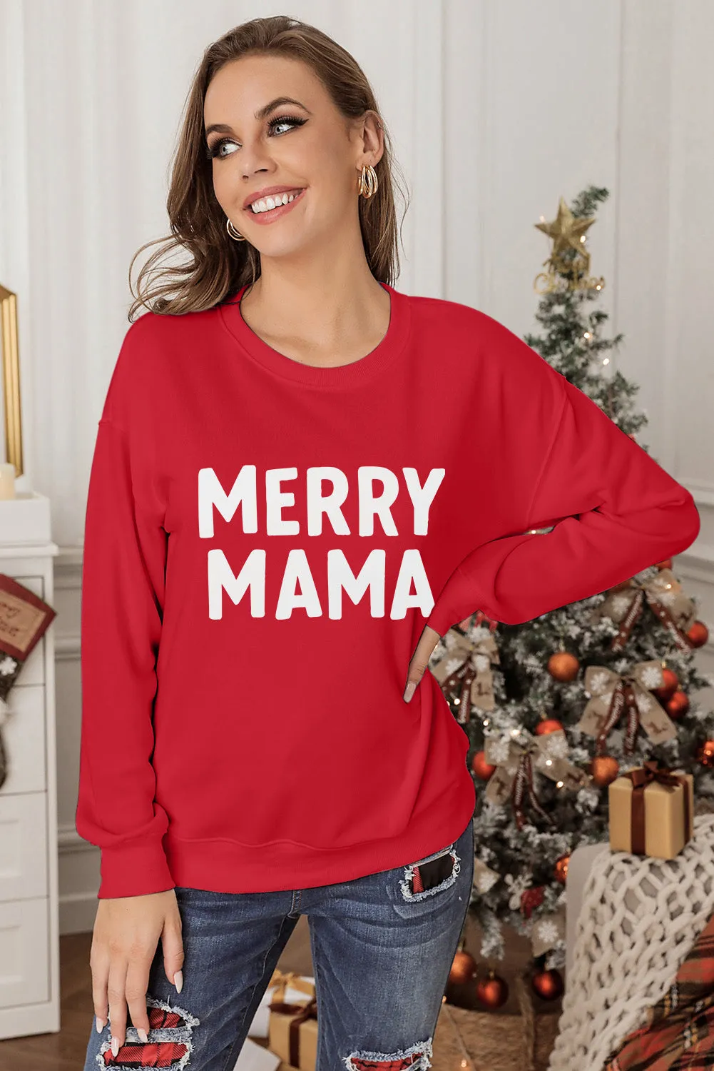 MERRY MAMA Long Sleeve Pullover Sweatshirt