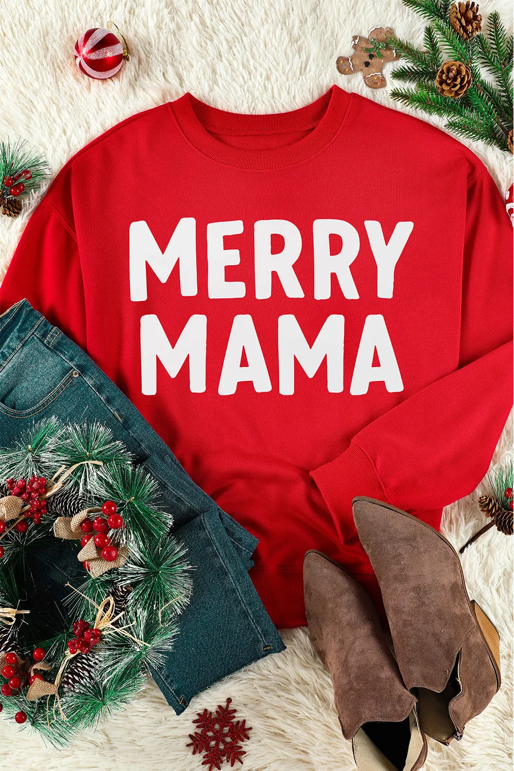 MERRY MAMA Long Sleeve Pullover Sweatshirt