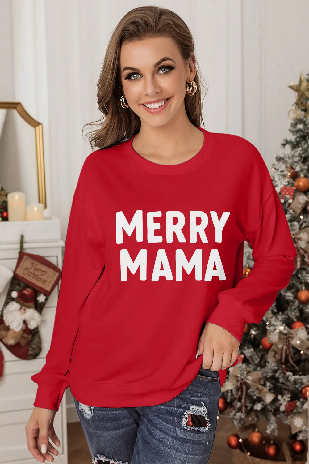 MERRY MAMA Long Sleeve Pullover Sweatshirt