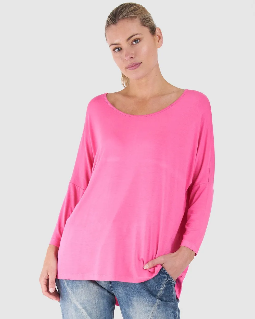 Milan 3/4 sleeve tee hot pink