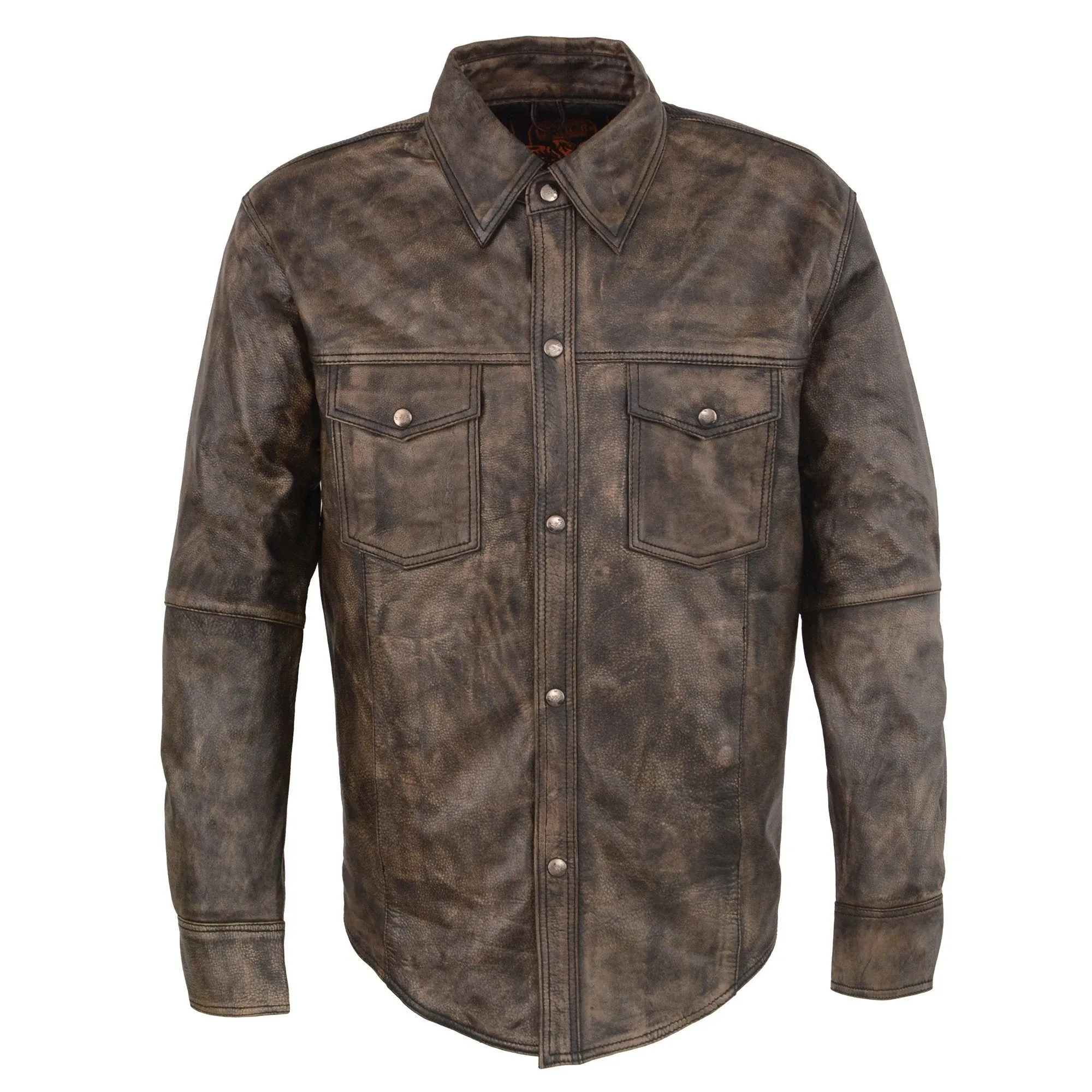 Milwaukee Leather-MLM1606-Men's Distressed Brown Lightweight Leather Snap Front Shirt