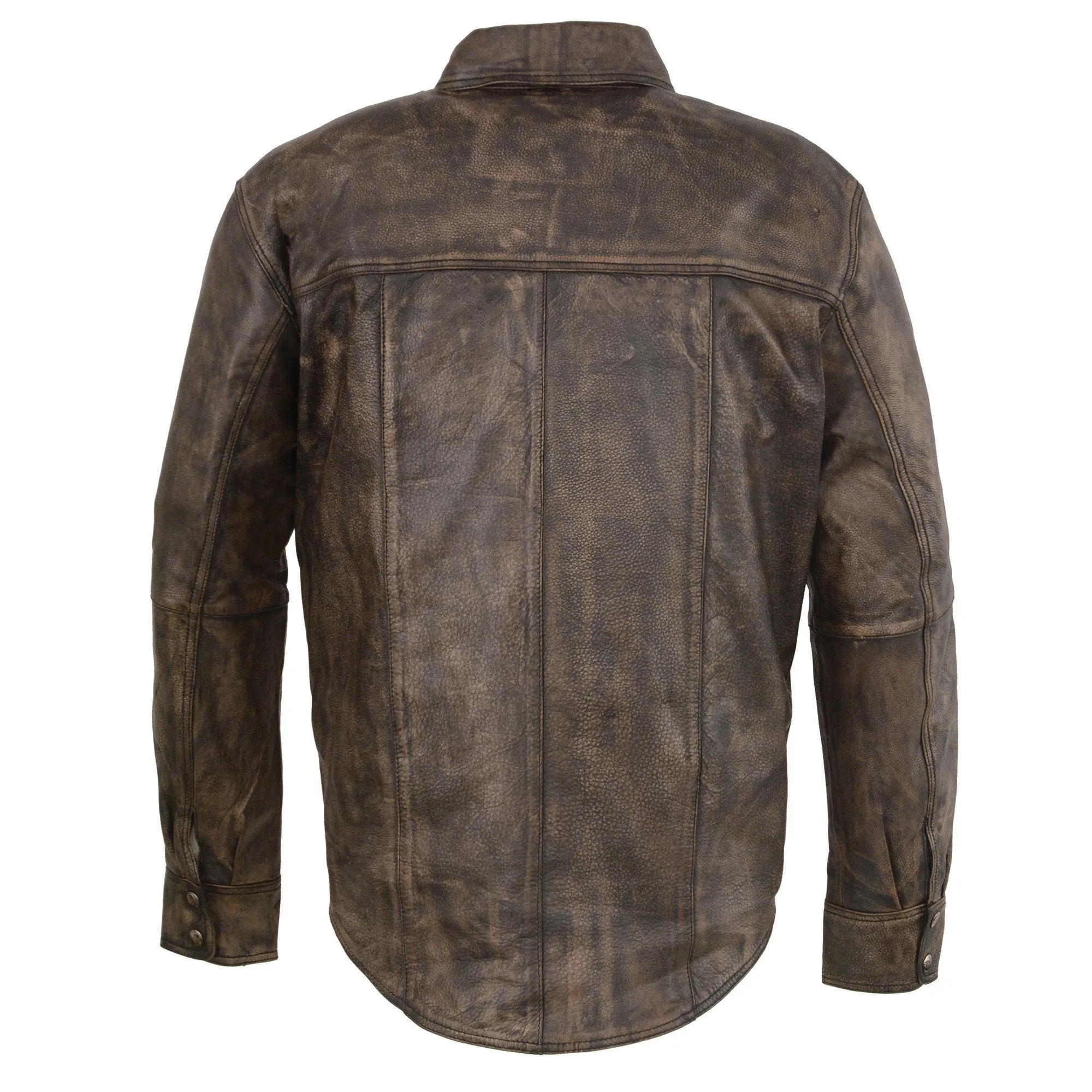 Milwaukee Leather-MLM1606-Men's Distressed Brown Lightweight Leather Snap Front Shirt