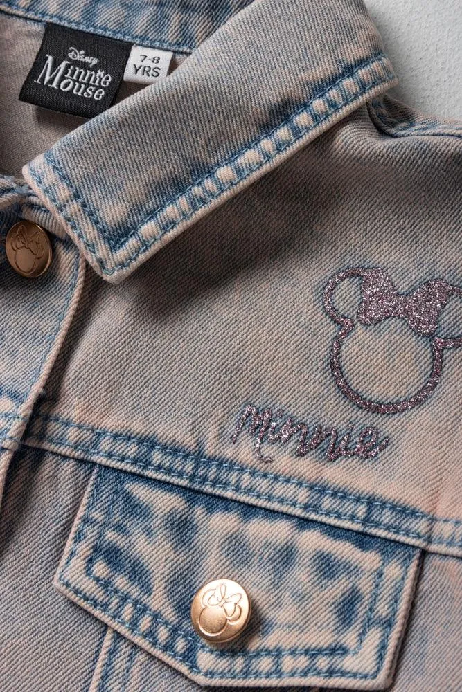 Minnie Mouse Distressed Denim Jacket Light Wash