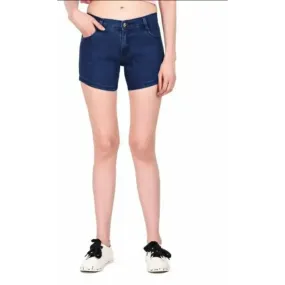 Navy Blue Solid Denim Short