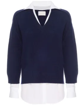 Navy V Neck Layered Pullover