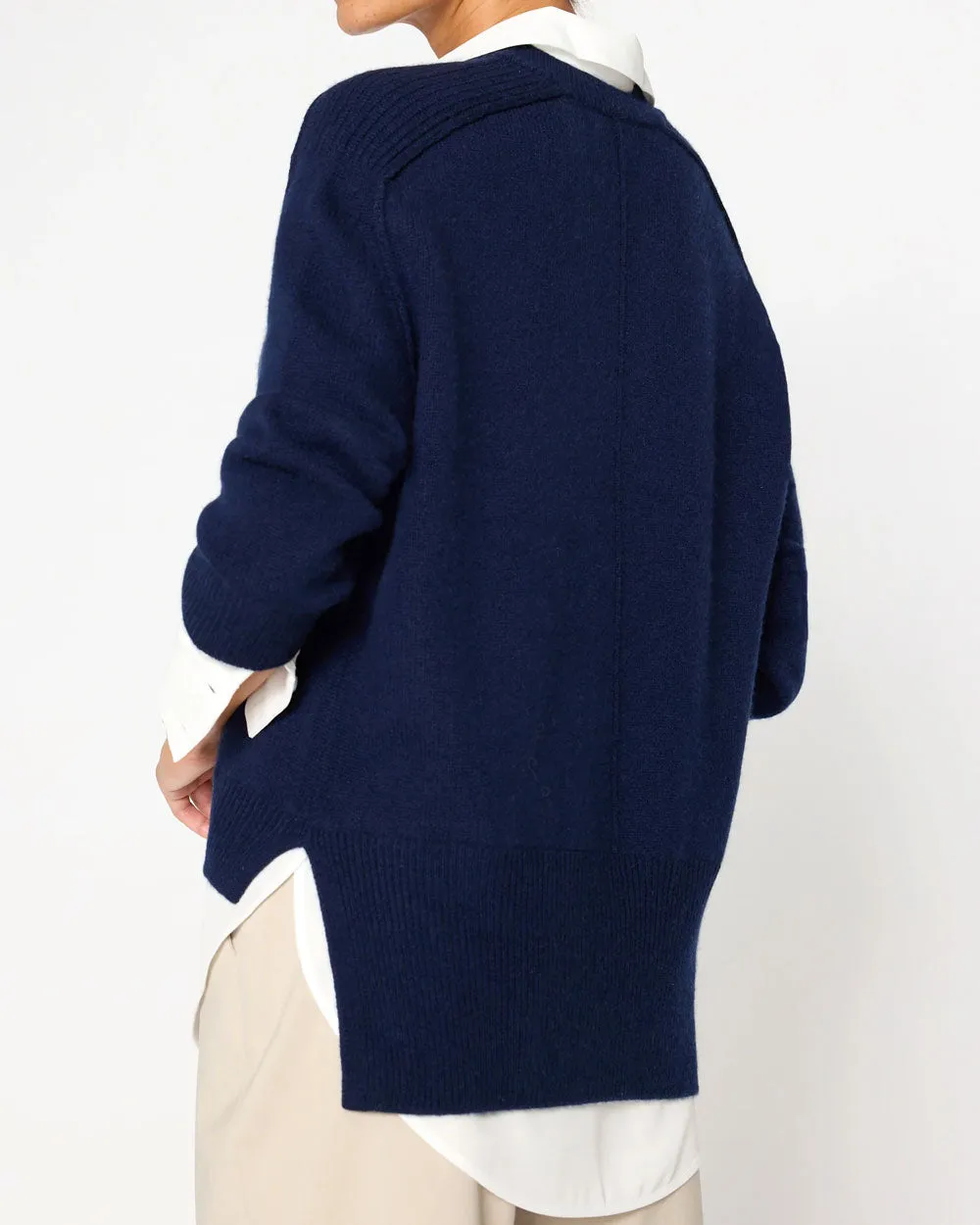 Navy V Neck Layered Pullover