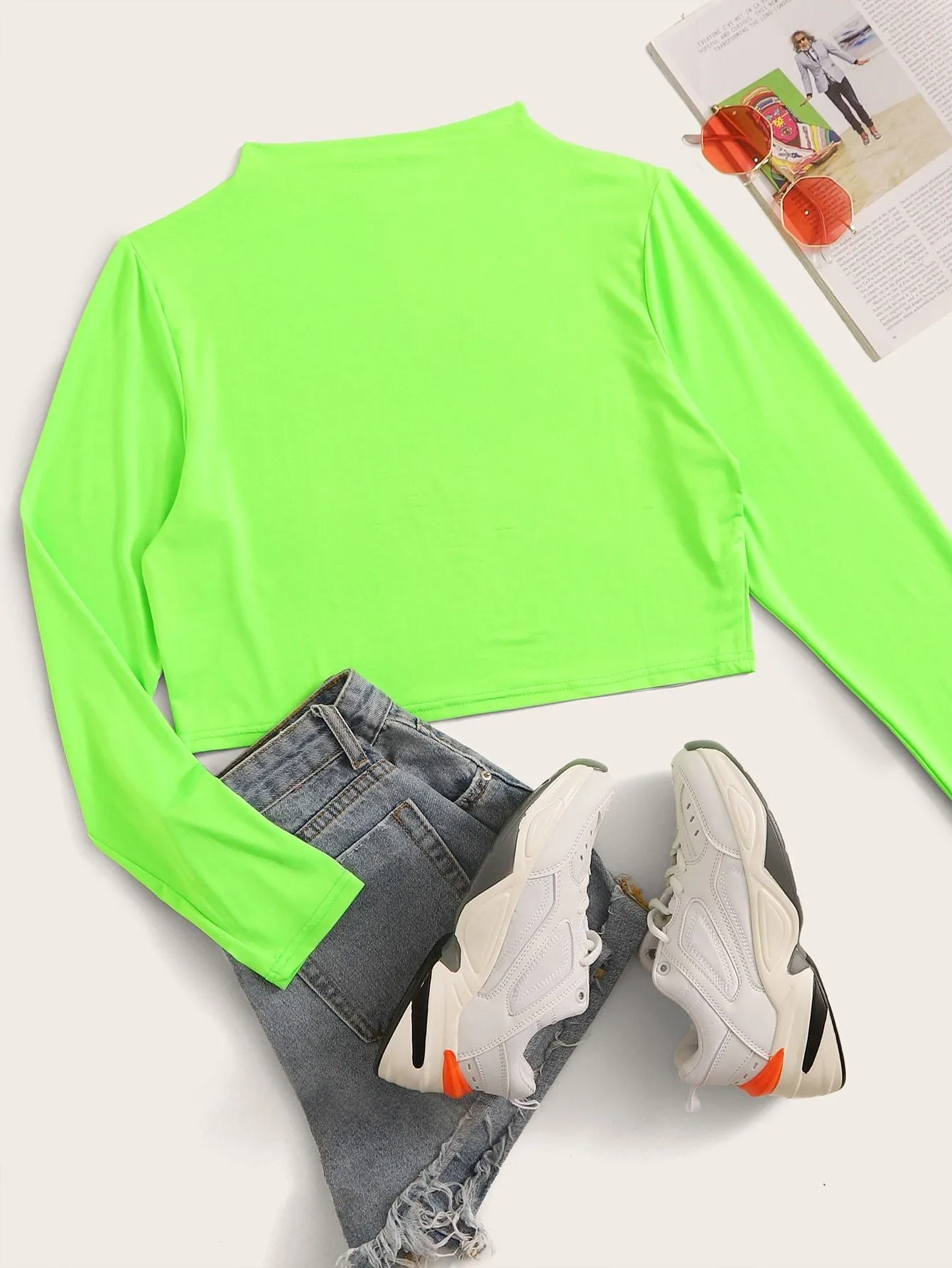 Neon Green Stand Collar Skinny Tee