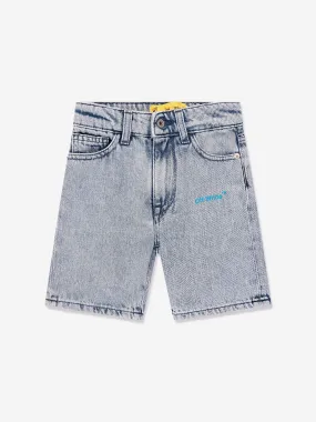 Off-White Boys Helvetica Diag Denim Shorts in Blue