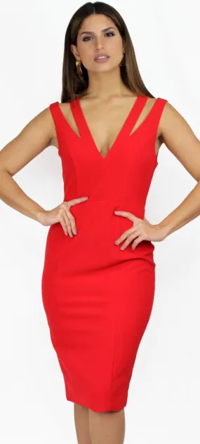 Only Want You Red Bodycon Midi Dress