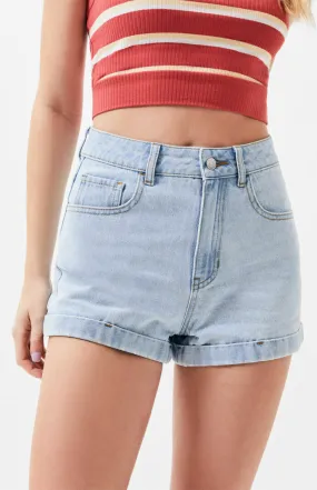 PacSun L.A. Women's Washed Out Blue Denim High Rise Mom Shorts Size 25