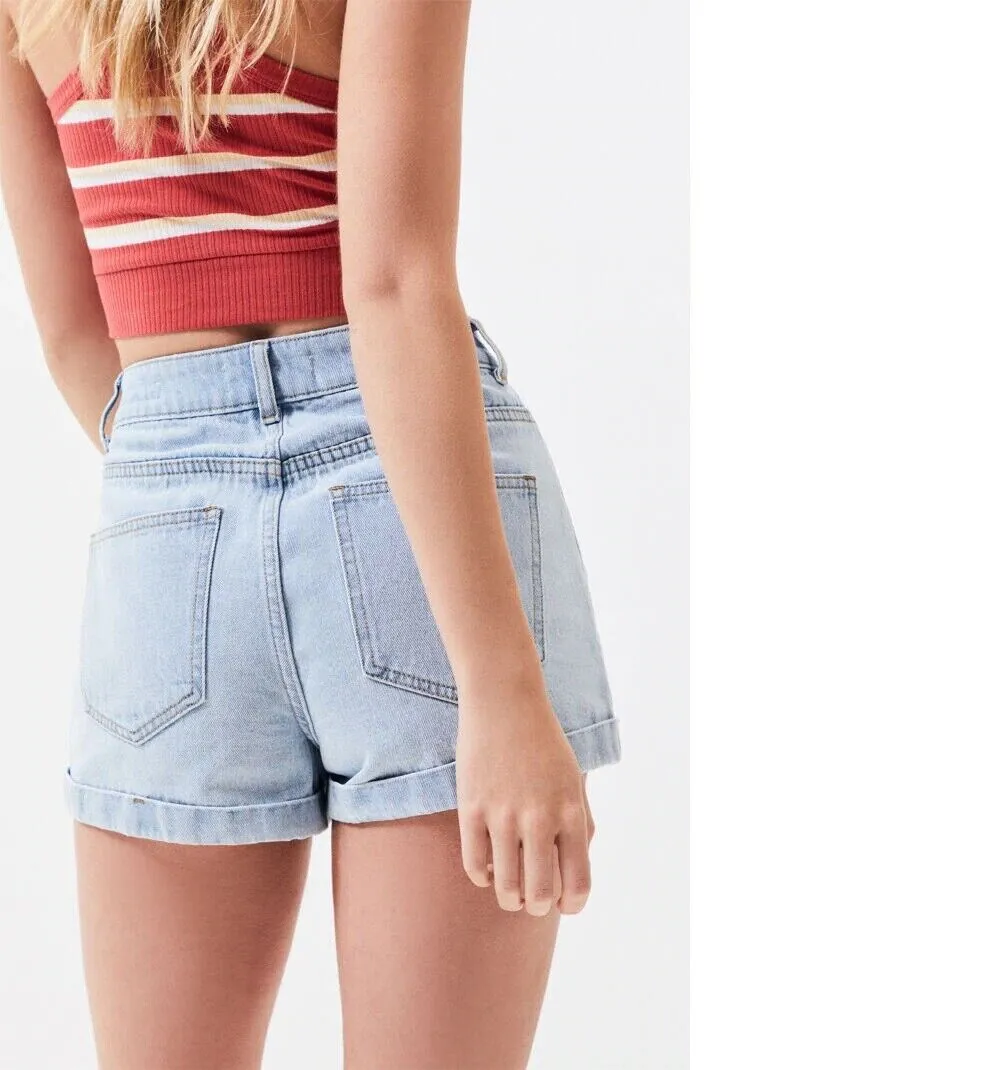 PacSun L.A. Women's Washed Out Blue Denim High Rise Mom Shorts Size 25