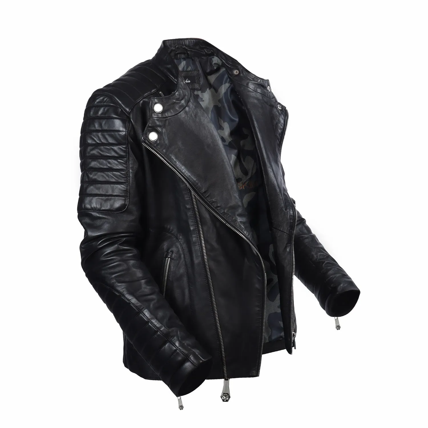 Padded Slim Fit Zipper Style Men's Black Leather Biker Jacket By Brune & Bareskin