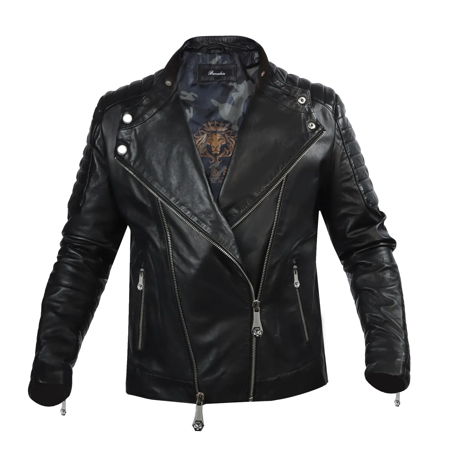 Padded Slim Fit Zipper Style Men's Black Leather Biker Jacket By Brune & Bareskin