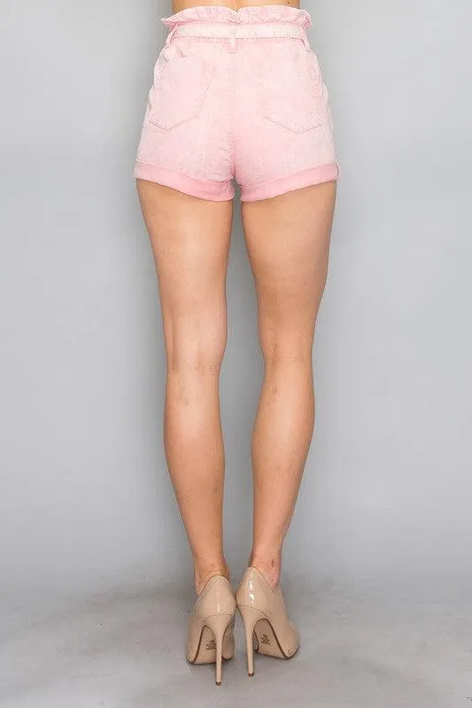 Paperbag High Waist Belted Ash Wash Colored Short