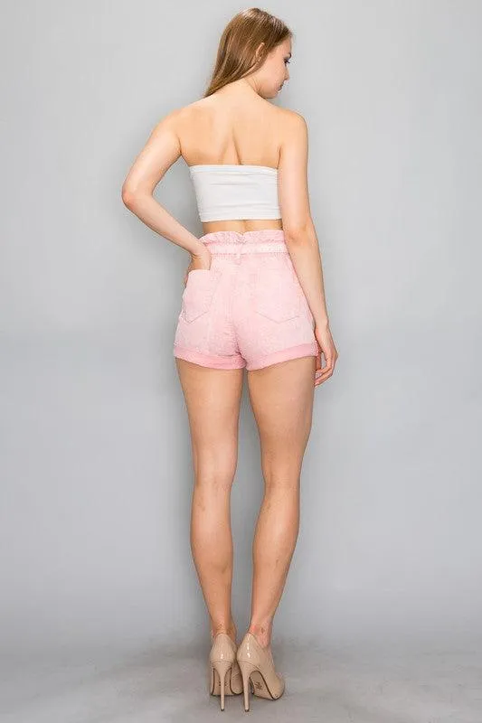 Paperbag High Waist Belted Ash Wash Colored Short