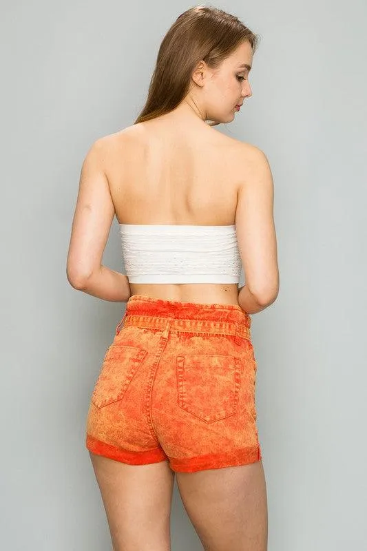 Paperbag High Waist Belted Ash Wash Colored Shorts