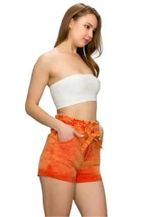 Paperbag High Waist Belted Ash Wash Colored Shorts