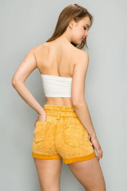 Paperbag High Waist Belted Ash Wash Colored Shorts