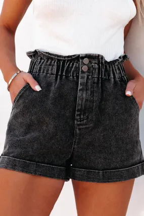 Paperbag Waist Denim Shorts with Pockets