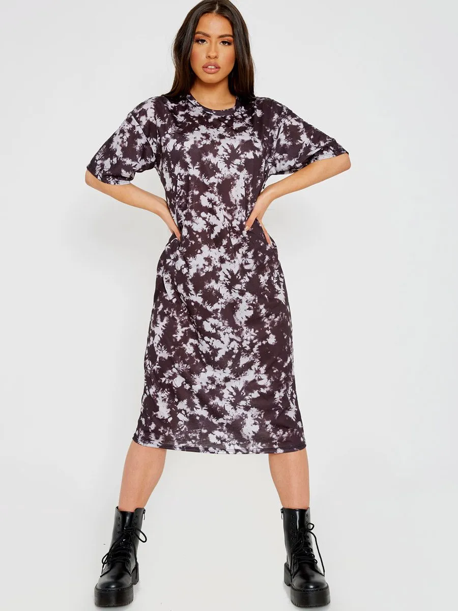 Paris Tie-Dye Midi Dress In Black