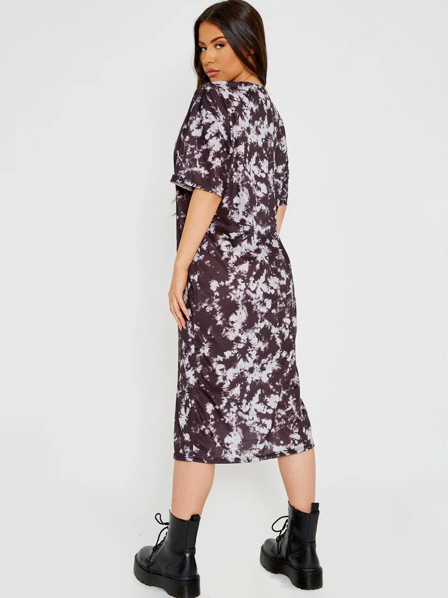 Paris Tie-Dye Midi Dress In Black