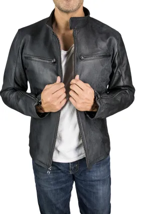 R79 2P Leather Jacket Distressed Black