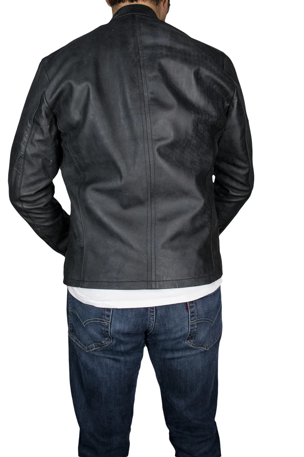 R79 2P Leather Jacket Distressed Black