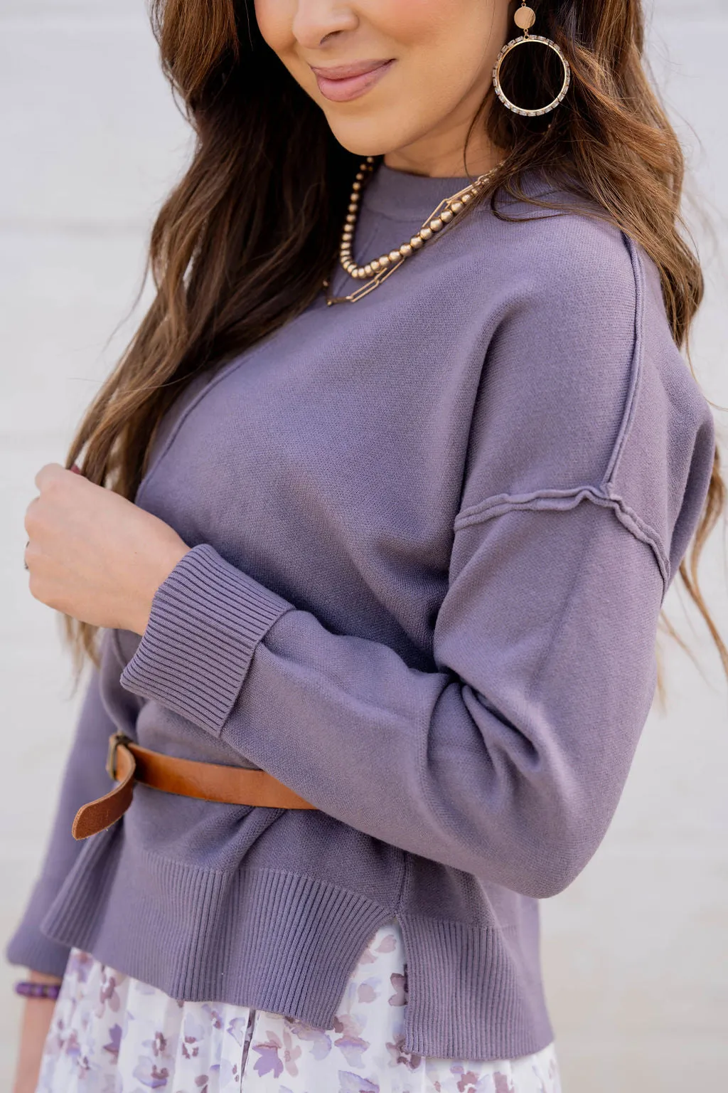 Raw Stitched Side Slit Sweater