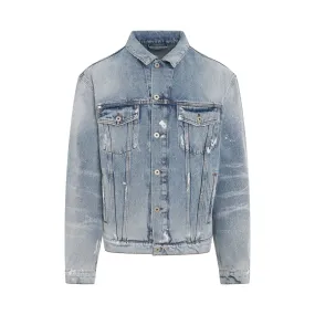 Regular Distressed Denim Jacket in Light Blue