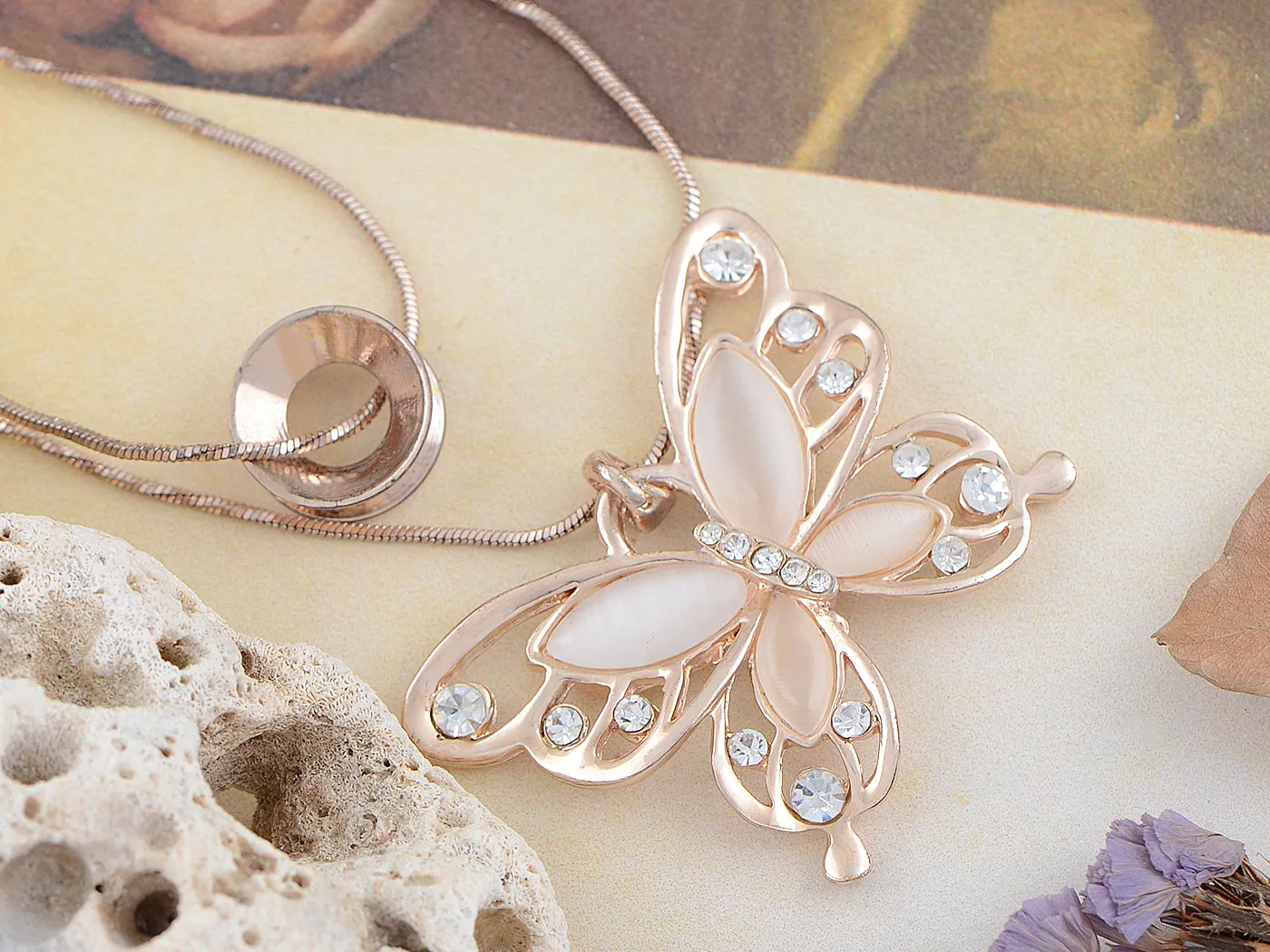 Rose Pink Alabaster Wing Double Necklace