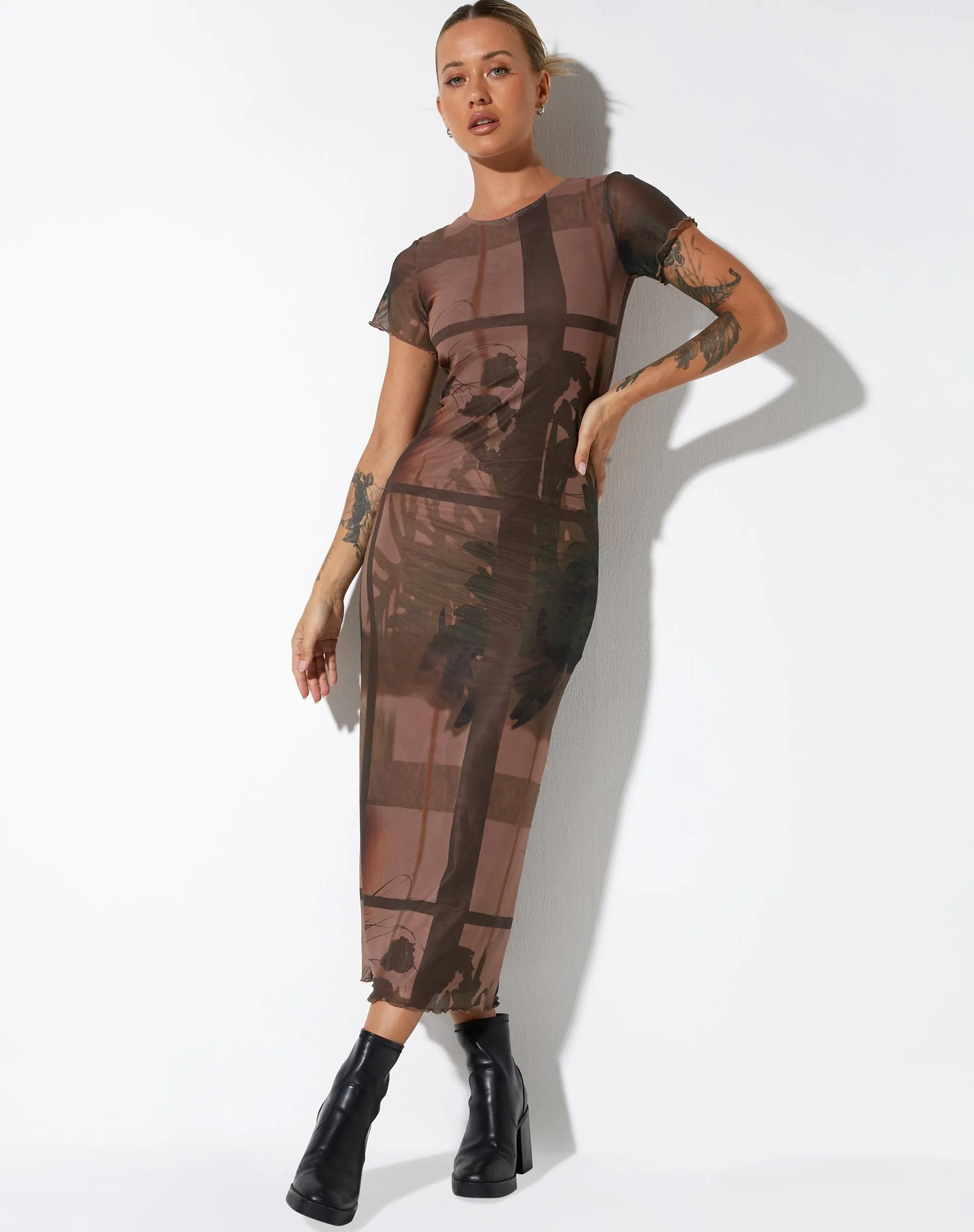 Roska Midi Dress in Photo Brown