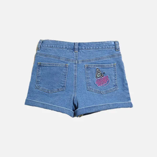 Santa Cruz Mushroom Monarch Dot Girls Denim Shorts - Blue