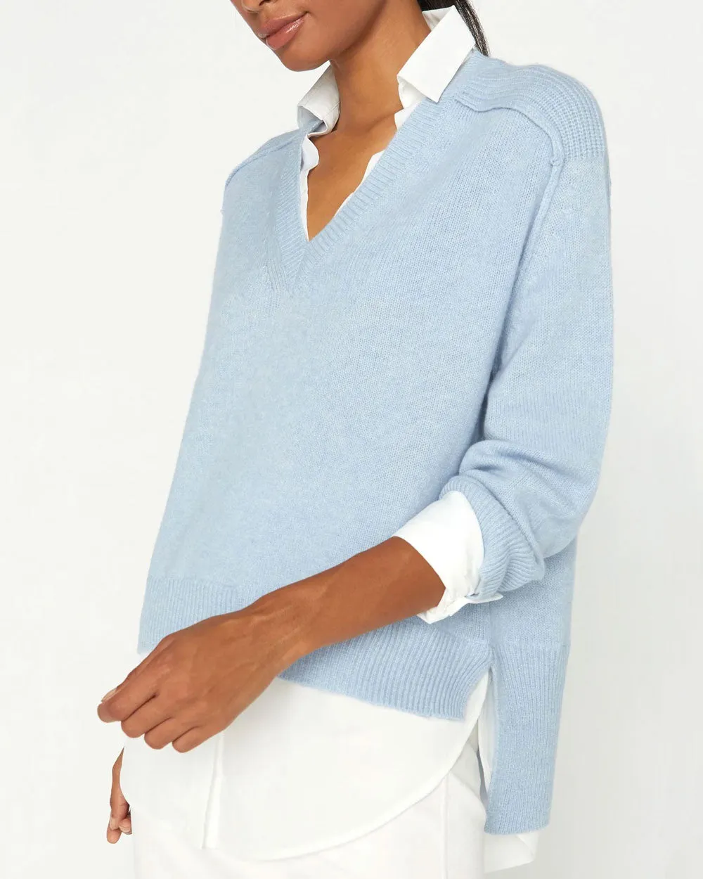 Sky Blue Melange Layered V Looker