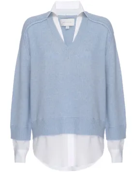 Sky Blue Melange Layered V Looker