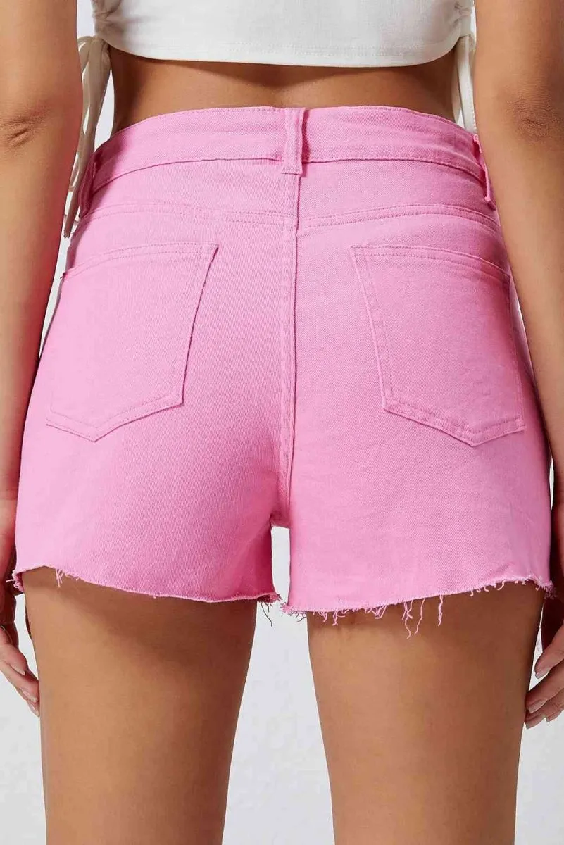 Sweet Pea Distressed Pink Denim Shorts